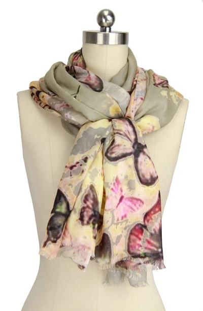 Saachi Multicolor Scattered Butterfly Scarf In Taupe