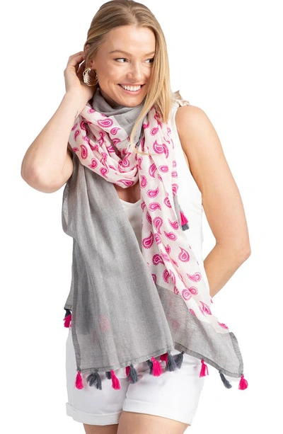 Saachi Paisley Panel Tassel Trim Scarf In Grey