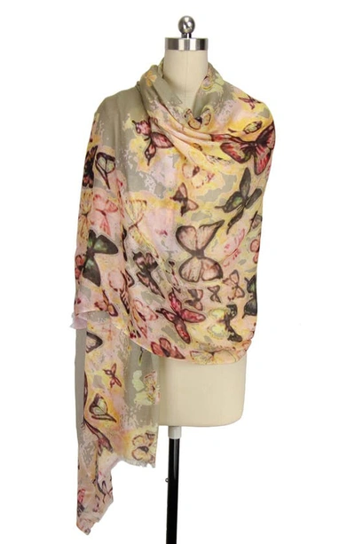 Saachi Multicolor Scattered Butterfly Scarf In Taupe