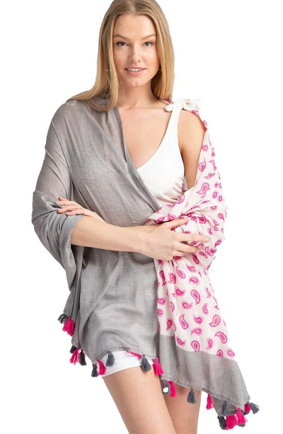 Saachi Paisley Panel Tassel Trim Scarf In Grey