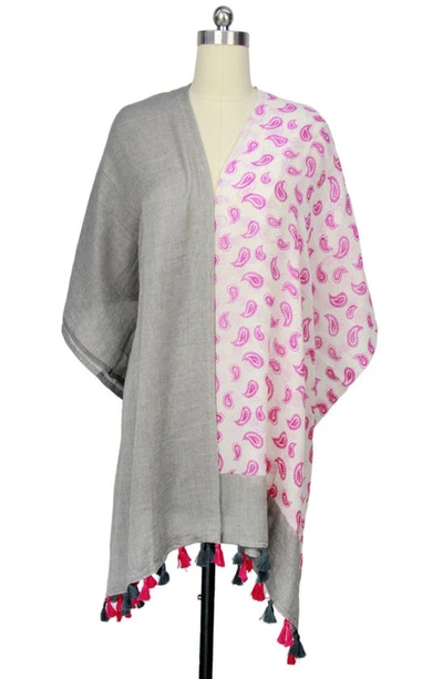 Saachi Paisley Panel Tassel Trim Scarf In Grey