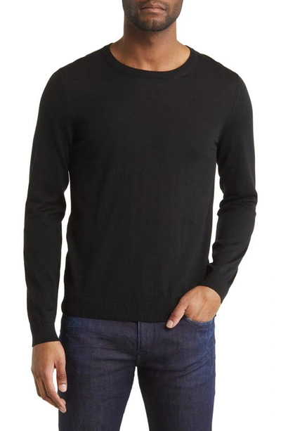 Shop Hugo Boss Leno Virgin Wool Crewneck Sweater In Black