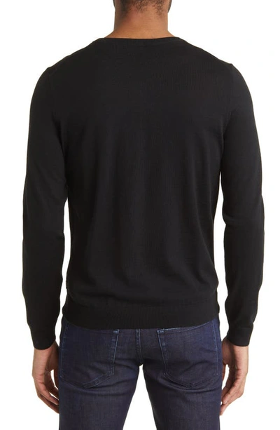 Shop Hugo Boss Leno Virgin Wool Crewneck Sweater In Black