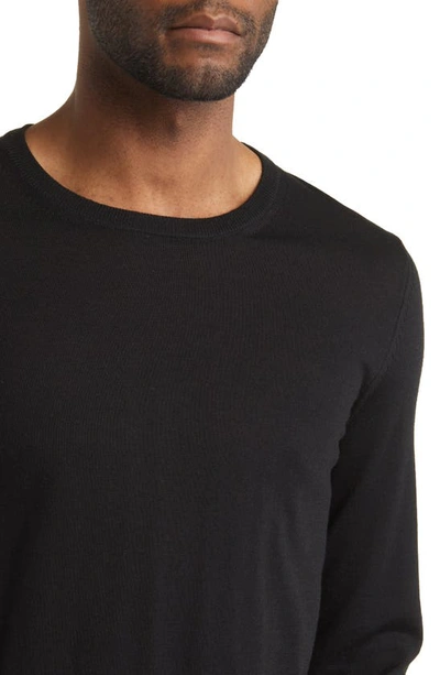 Shop Hugo Boss Leno Virgin Wool Crewneck Sweater In Black