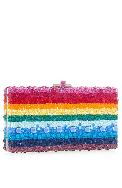 Shop Judith Leiber Rainbow Stripe Crystal Box Clutch In Silver Multi