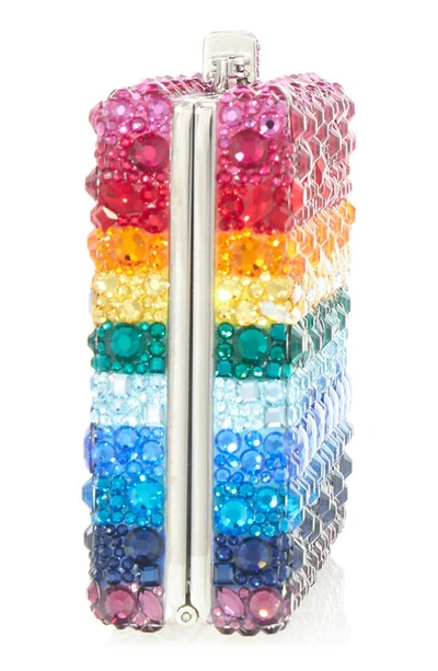 Shop Judith Leiber Rainbow Stripe Crystal Box Clutch In Silver Multi