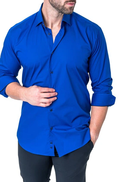 Shop Maceoo Fibonacci Solid Contemporary Fit Button-up Shirt In Blue