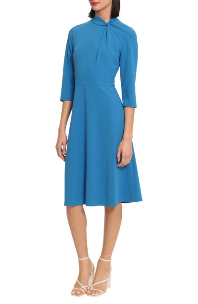 Shop Donna Morgan For Maggy Twist Collar Fit & Flare Dress In Directoire Blue