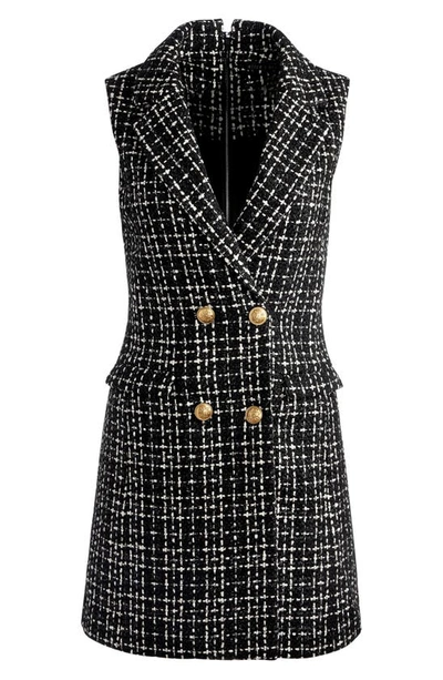 Shop Alice And Olivia Jordy Sleeveless Tweed Dress In Black/ Ecru