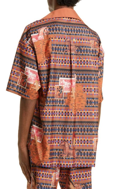 AHLUWALIA TUNDE GEO MAP PRINT RECYCLED POLYESTER BUTTON-UP SHIRT 