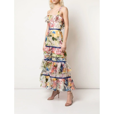 Shop Marchesa Tiered Floral Print Dress In Multi