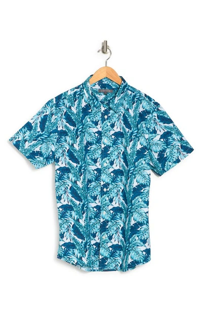Shop Slate & Stone Foliage Print Short Sleeve Button Front Shirt In Palm Leaves