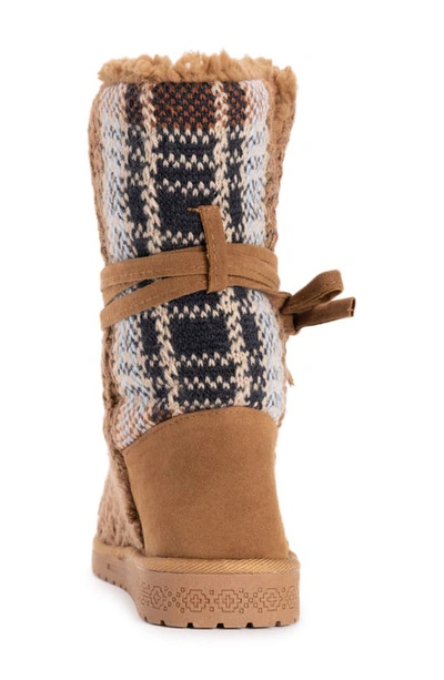 Muk Luks Clementine Faux Fur Boot In Camel Plaid