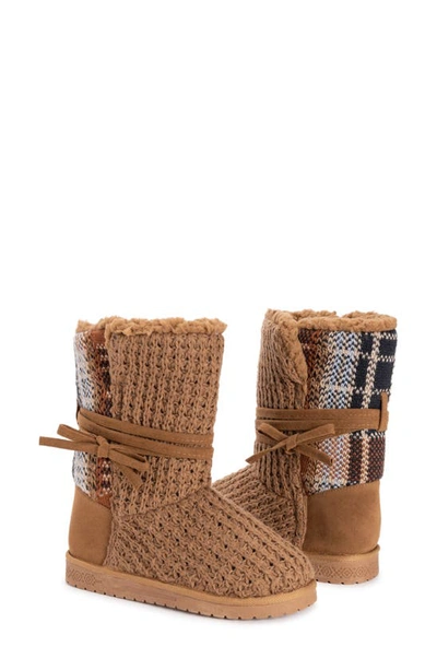 Muk Luks Clementine Faux Fur Boot In Camel Plaid