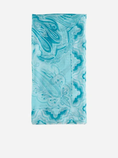 Shop Etro Bombay Paisley Print Silk Scarf In Light Blue