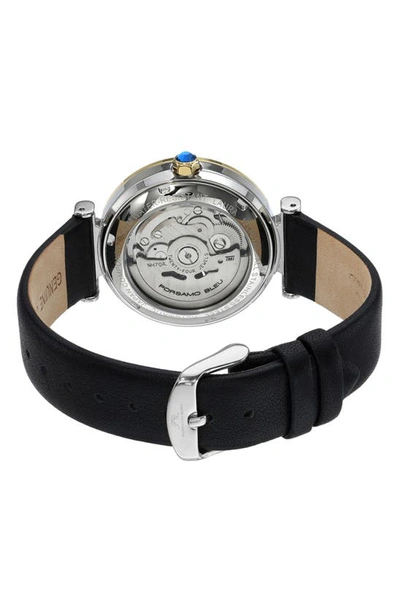 Shop Porsamo Bleu Laura White Topaz Leather Strap Watch, 36mm In Black Multi