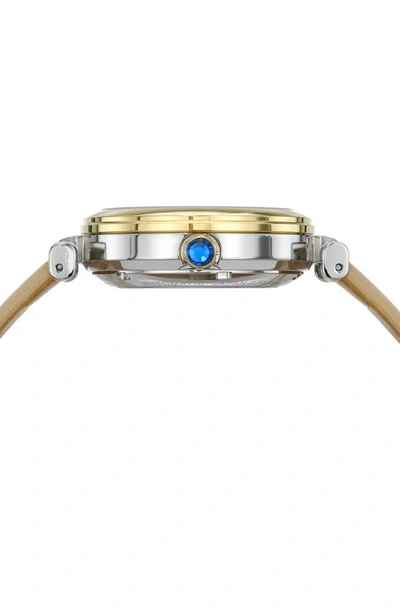 Shop Porsamo Bleu Laura White Topaz Leather Strap Watch, 36mm In Beige Multi