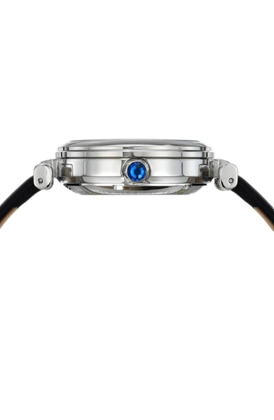 Porsamo Bleu Laura White Topaz Automatic Leather Strap Watch, 36mm In Black Silver