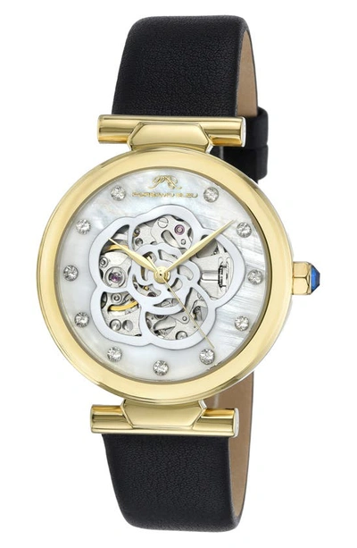 Shop Porsamo Bleu Laura White Topaz Leather Strap Watch, 36mm In Black Gold