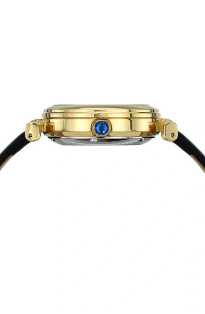 Shop Porsamo Bleu Laura White Topaz Leather Strap Watch, 36mm In Black Gold