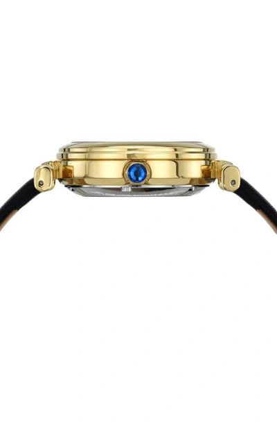 Porsamo Bleu Laura White Topaz Automatic Leather Strap Watch, 36mm In Black Gold