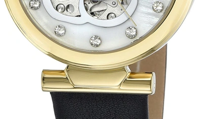Shop Porsamo Bleu Laura White Topaz Leather Strap Watch, 36mm In Black Gold