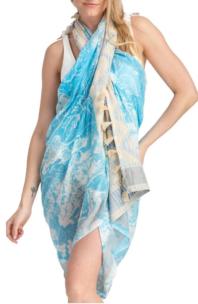 Shop Saachi Misty Mixed Border Scarf In Turquoise