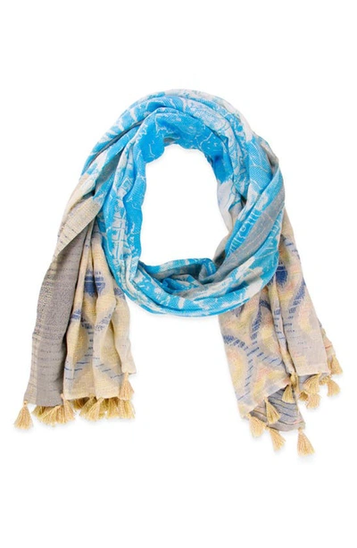Shop Saachi Misty Mixed Border Scarf In Turquoise