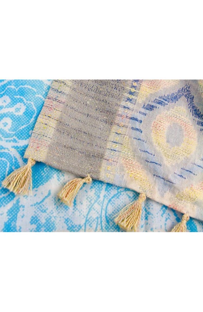 Saachi Misty Mixed Border Scarf In Turquoise