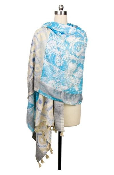 Shop Saachi Misty Mixed Border Scarf In Turquoise