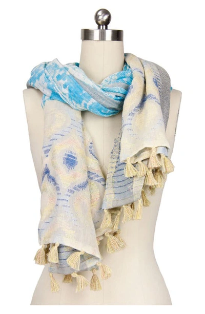 Shop Saachi Misty Mixed Border Scarf In Turquoise