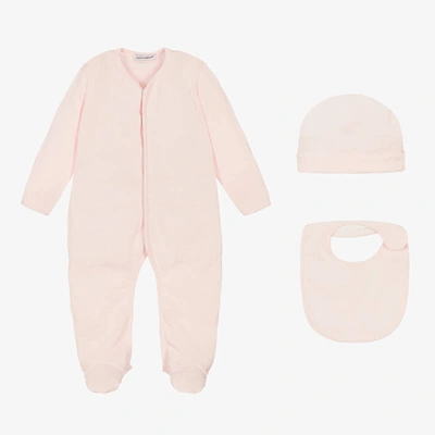 Shop Dolce & Gabbana Girls Pink 3-piece Babygrow Gift Set