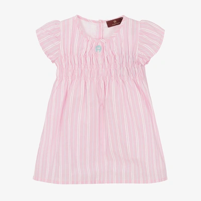 Shop Aigner Girls Pink Striped Poplin Dress