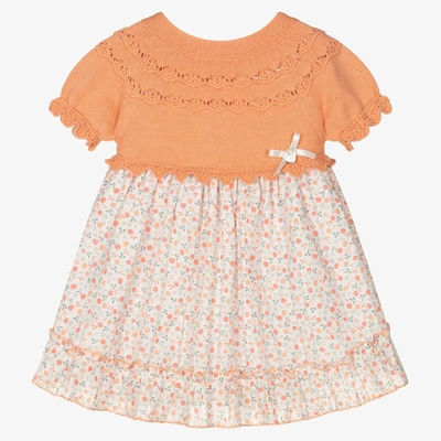 Shop Artesania Granlei Baby Girls Orange Cotton Floral Knit Dress