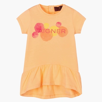 Shop Aigner Girls Orange Cotton Logo Dress