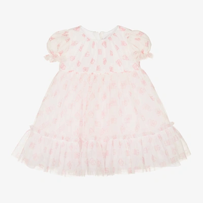 Shop Dolce & Gabbana Baby Girls White & Pink Tulle Dress