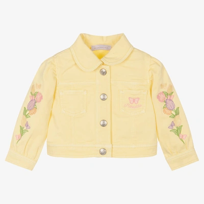 Shop Monnalisa Girls Yellow Cotton Embroidered Jacket