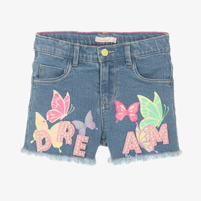 Shop Billieblush Girls Blue Butterfly Print Denim Shorts