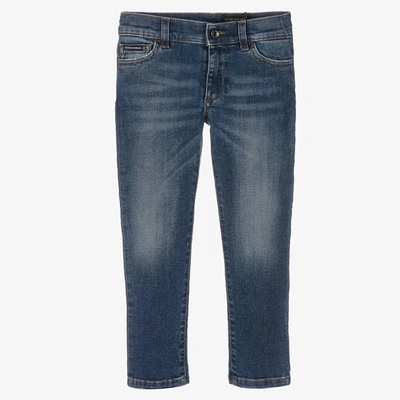 Shop Dolce & Gabbana Boys Blue Slim Fit Denim Jeans