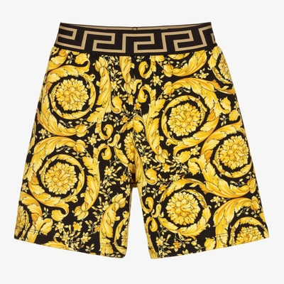 Shop Versace Boys Black & Gold Barocco Shorts