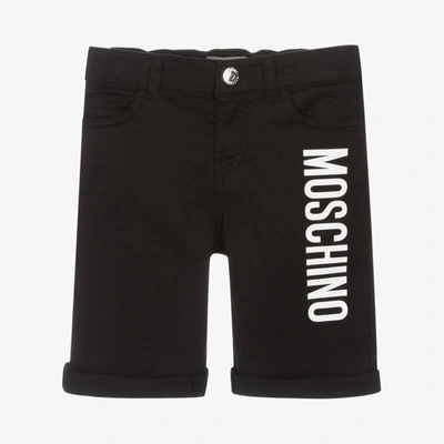 Shop Moschino Kid-teen Boys Black Twill Logo Shorts