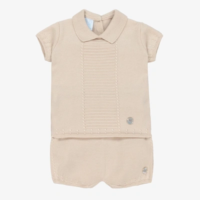 Shop Artesania Granlei Boys Beige Knit Shorts Set