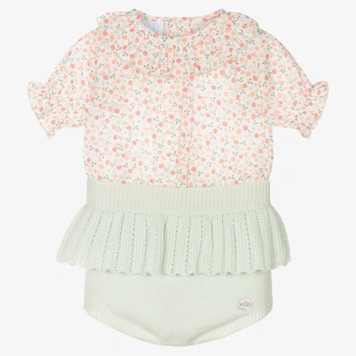 Shop Artesania Granlei Baby Girls Green Cotton Shorts Set