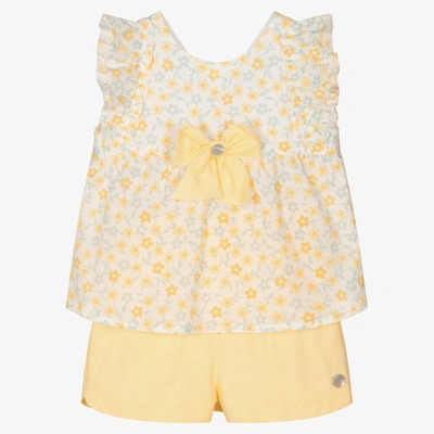 Shop Artesania Granlei Girls Yellow Floral Cotton Shorts Set