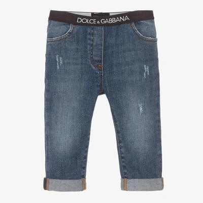 Shop Dolce & Gabbana Baby Girls Blue Denim Logo Jeans