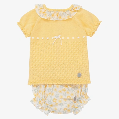 Shop Artesania Granlei Baby Girls Yellow Floral Knit Shorts Set