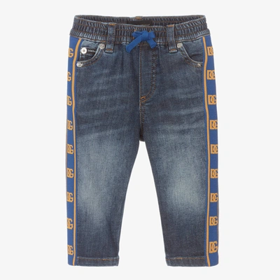 Shop Dolce & Gabbana Baby Boys Blue Logo Tape Jeans