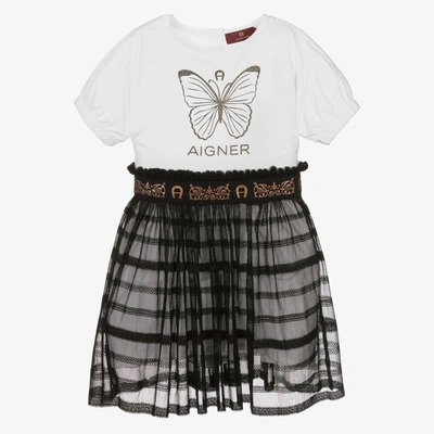 Shop Aigner Girls Black & White Butterfly Dress