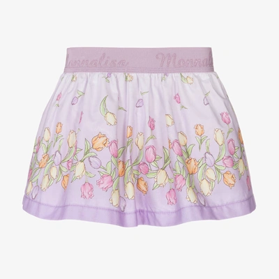 Shop Monnalisa Girls Purple Cotton Flower Skirt
