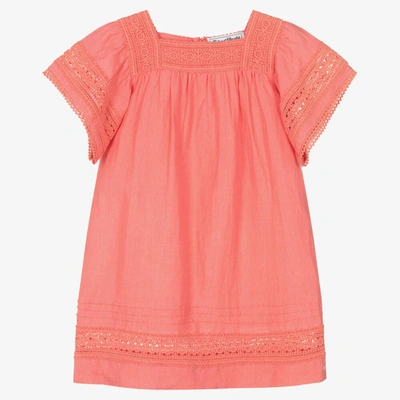 Shop Tartine Et Chocolat Girls Coral Pink Linen Dress